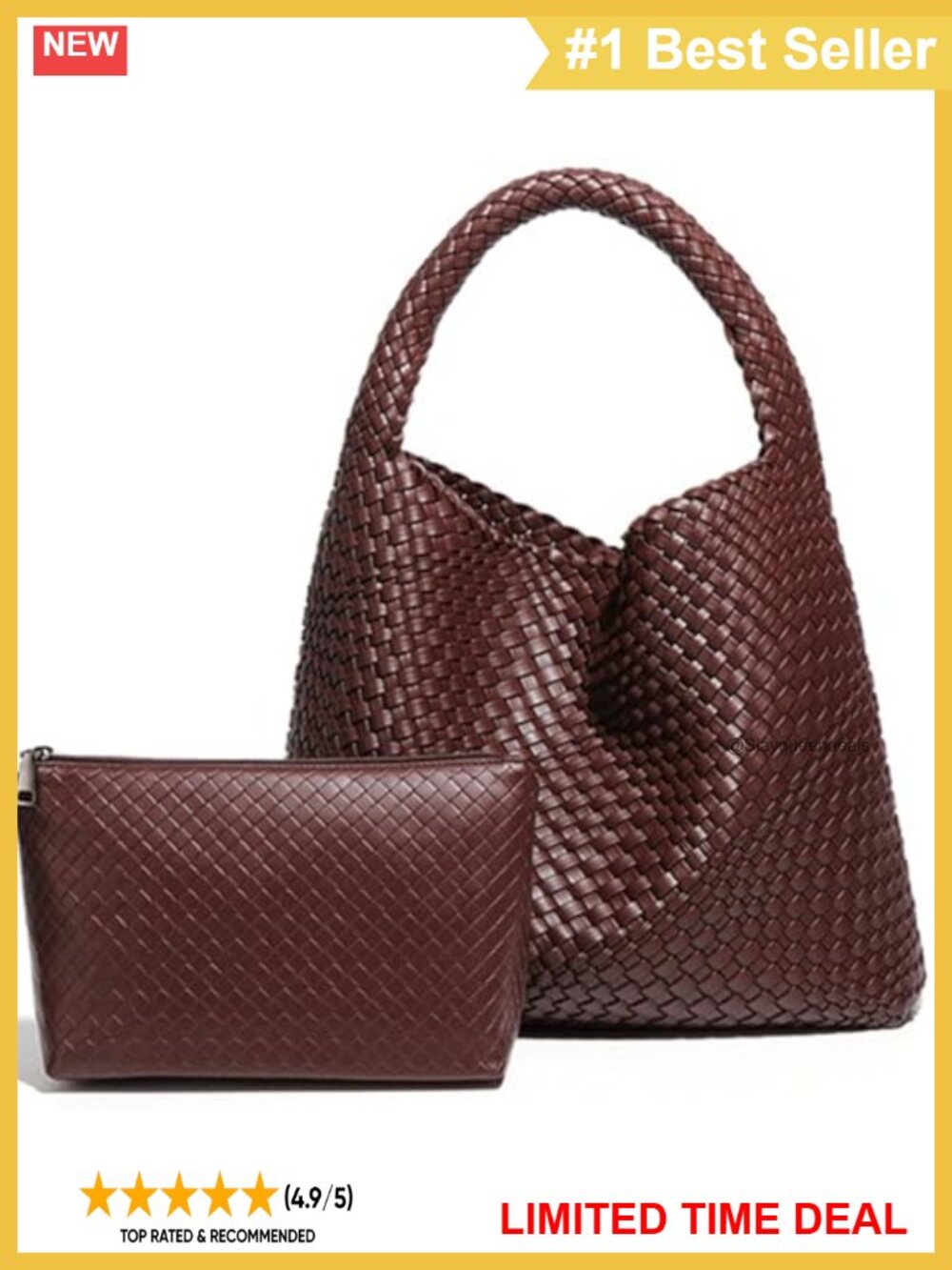 Woven Slouchy Hobo Tote Shoulder Bag with Matching Clutch